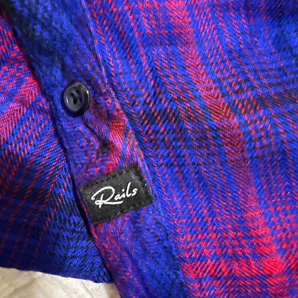 Rails Hunter Azure /Scarlet plaid Shirt L - Picture 6 of 11